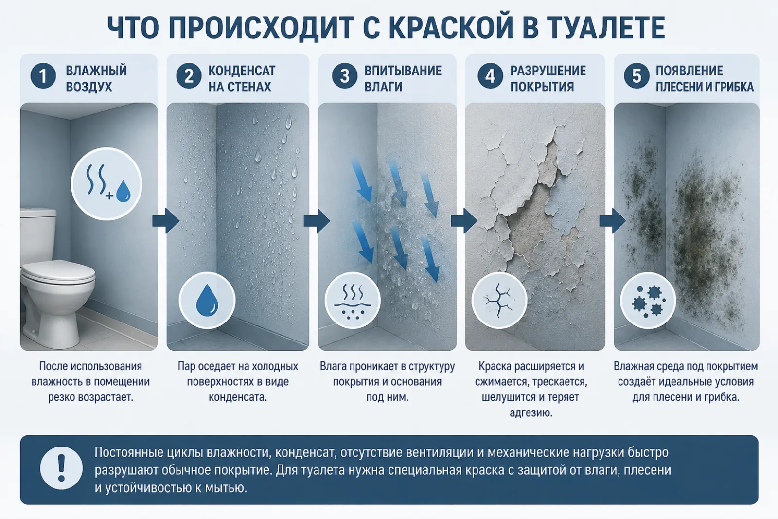 Что происходит с краской в туалете: 5 этапов разрушения